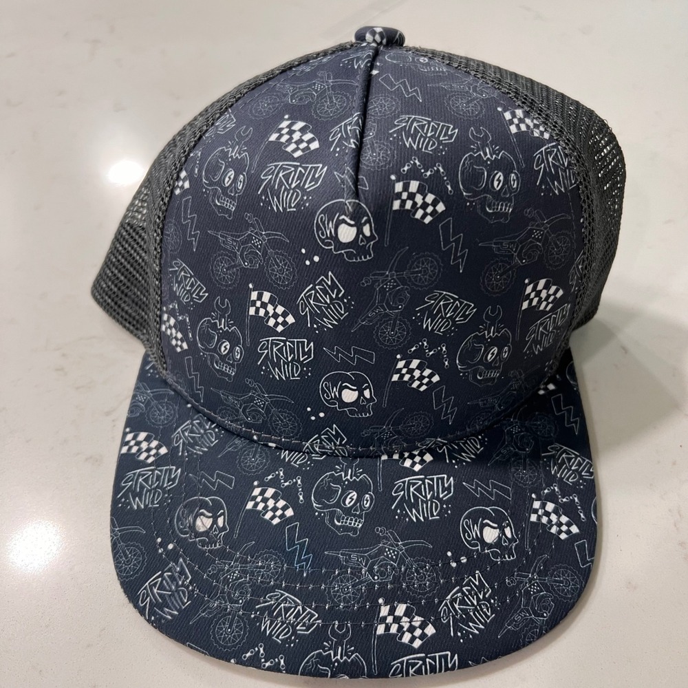 Strictly Wild Kids Trucker Hat Skull Dirt Bike Snapback Mesh Cap Navy Black